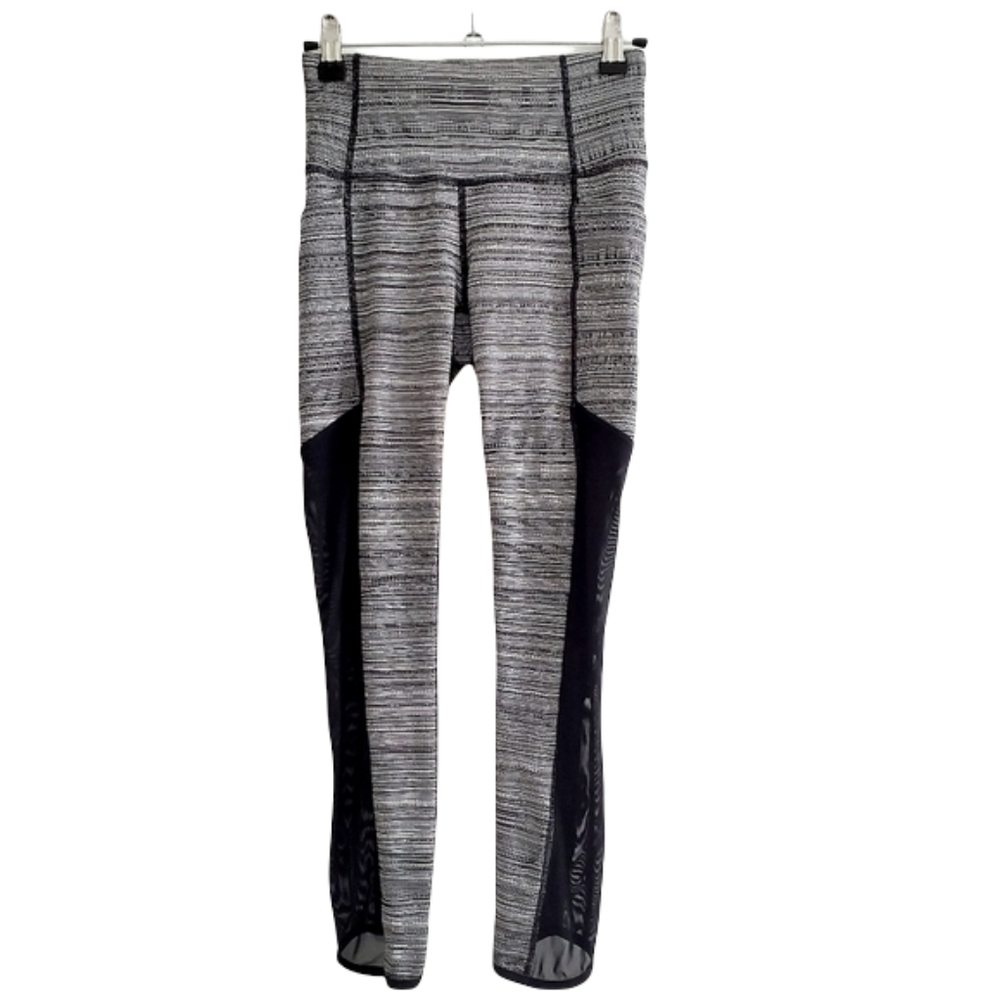 Athleta Gray Black Mesh Cropped Space Dye Pocket Athletic Leggings